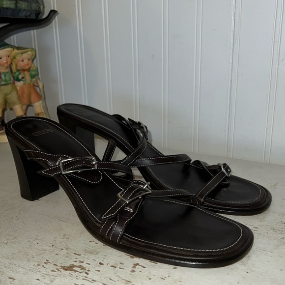 EUC Coach black leather Sandals with heels Marina made in Italy P161 size 10 - Picture 1 of 9